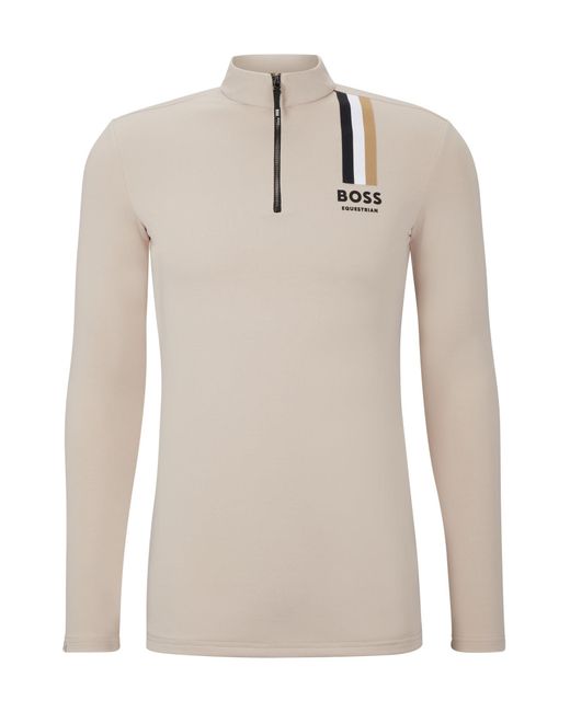 Boss Natural Equestrian Training Shirt With Signature Stripe And Logo for men