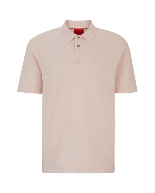 HUGO Natural Cotton-piqué Polo Shirt With Logo Print for men