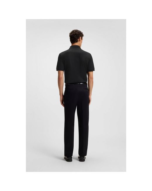 Boss Black Mercerised-Cotton Polo Shirt With Zip Placket for men
