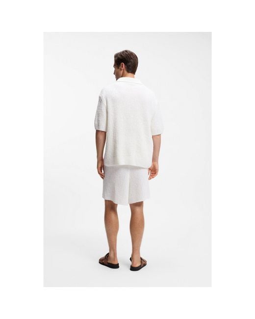 Boss White Cotton-Blend Sweater With Johnny Collar for men