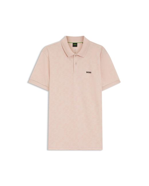 Boss Pink Cotton-Piqué Polo Shirt With All-Over Print for men