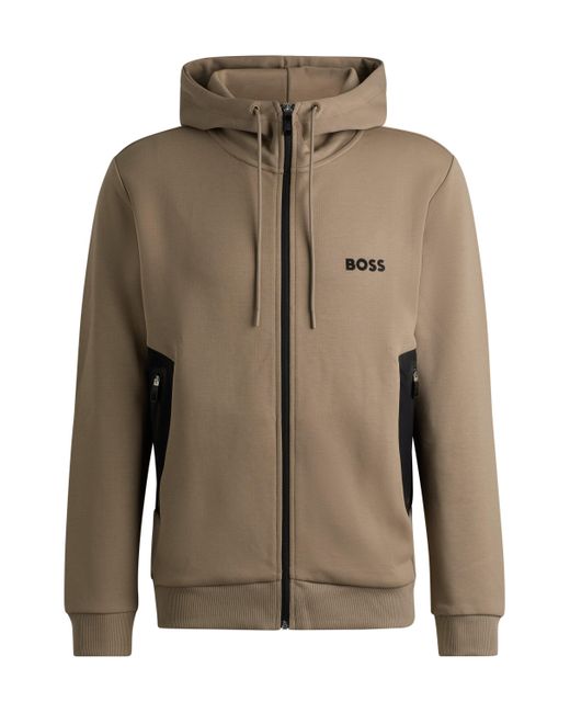 Boss Hoodie Van Een Katoenmix Met Rits En 3d-logo in het Brown voor heren