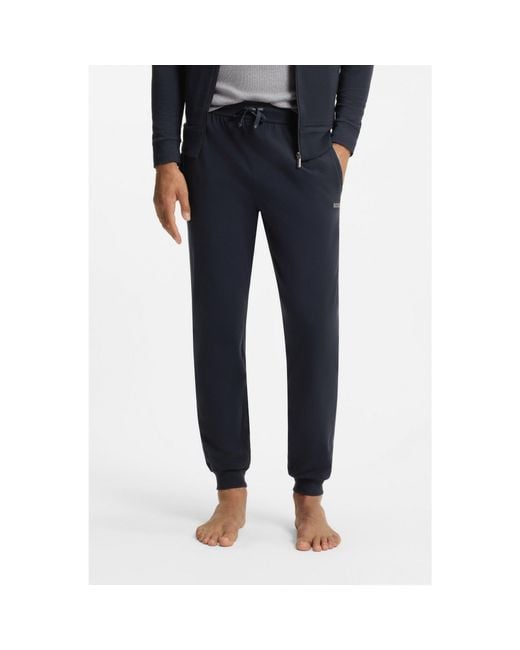 Boss Blue Stretch-Cotton Tracksuit Bottoms With Embroidered Logo for men