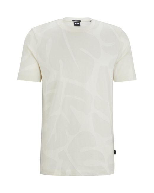 Boss White Cotton T-shirt With Two-tone Monstera-leaf Pattern for men