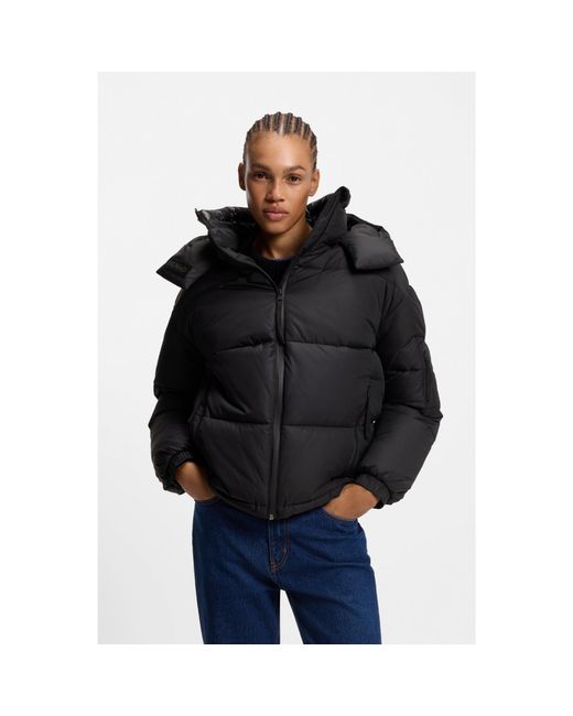 HUGO Black Water-Repellent Puffer Jacket With Detachable Hood