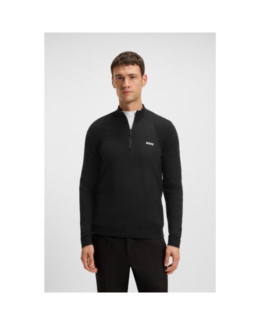Boss Black Cotton-Blend Sweater With Quarter Zip And Body-Mapping for men