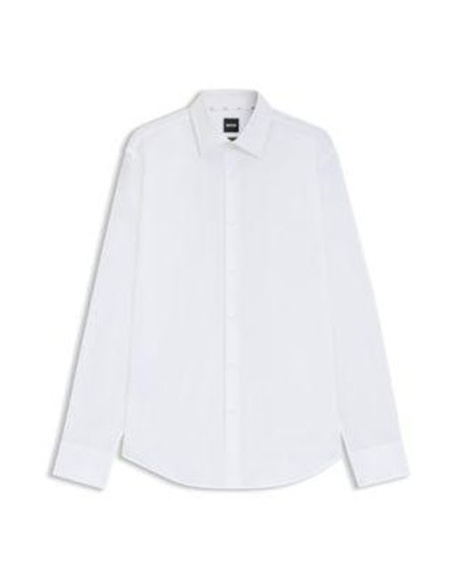 Chemise Regular Fit à rayures en popeline de coton stretch facile à repasser Boss pour homme en coloris White