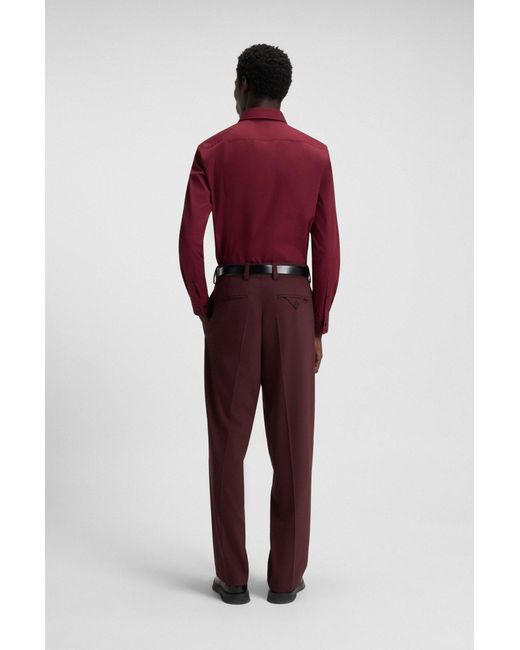 HUGO Modern-Fit Hose Aus Stretch-Twill Mit Bügelfalten in Purple für Herren