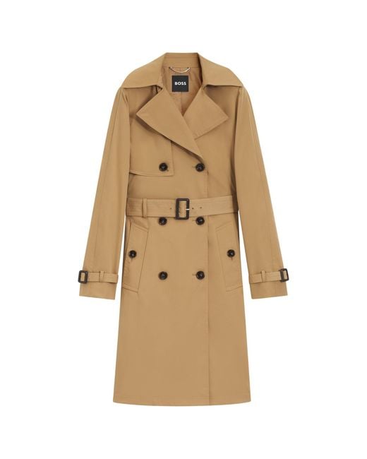 Boss Natural Double-Breasted Trench Coat With Buckled Belt