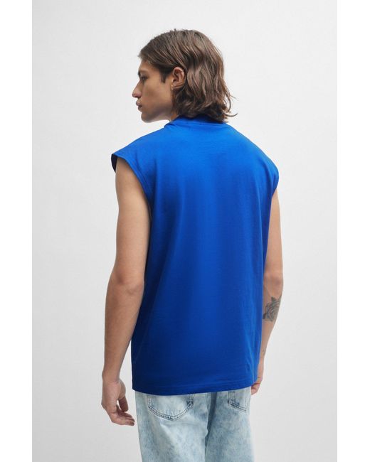 HUGO Sleeveless Cotton-jersey T-shirt With Blue Logo Label for men