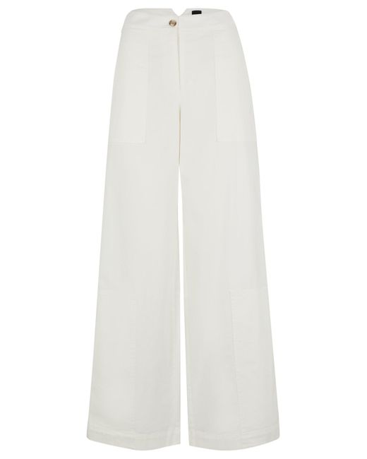 Boss White Regular-fit Trousers In Cotton-blend Twill