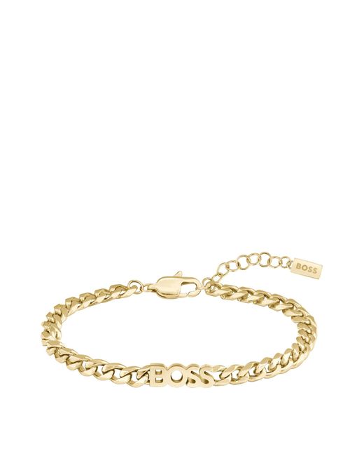 Boss Metallic Gold-tone Chain Bracelet With Logo Lettering