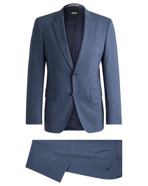 Boss Blue Slim-fit Suit In Patterned Stretch Cloth for men