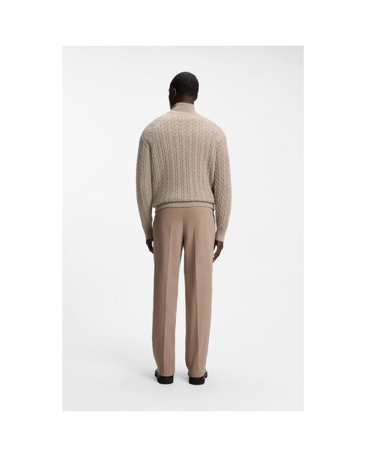 Boss Natural Zip-Neck Sweater With An All-Over Cable Pattern for men