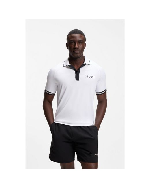 Boss White Active Slim-Fit Polo Shirt With Moisture Management for men