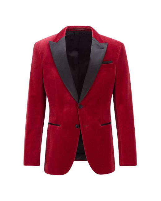 BOSS by HUGO BOSS Slim-fit Tuxedo Jacket In Velvet With Silk Trims in Red  for Men | Lyst
