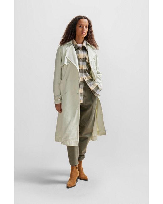 Boss White Oversized Trenchcoat aus wasserabweisender Baumwolle