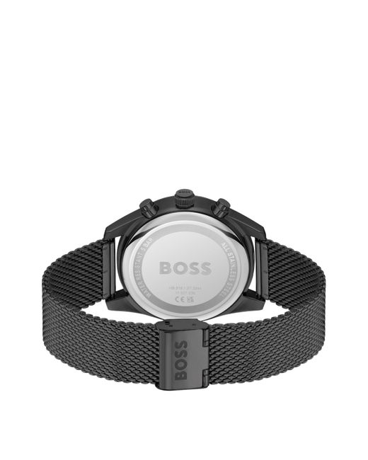 Montre chronographe avec cadran ton sur ton et bracelet noir en maille milanaise Boss pour homme en coloris Black
