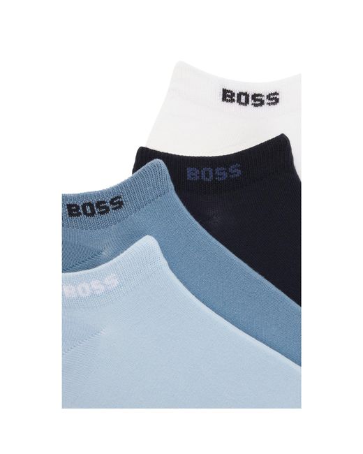 Boss Blue Five-Pack Of Cotton-Blend Ankle Socks With Branding for men