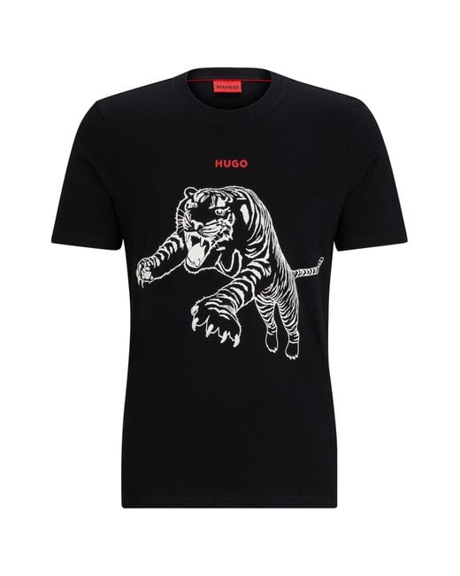 BOSS by HUGO BOSS Cottonjersey Tshirt With Artwork And Logo in Black