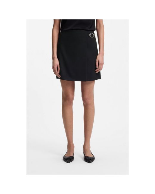 HUGO Black Wrap Mini Skirt With Metal Carabiner