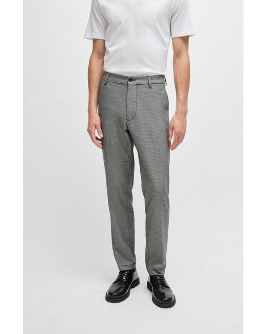 Boss Gray Regular-fit Trousers In Micro-check Material for men