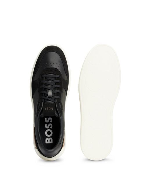 Boss Black Cupsole Lace-up Trainers In Leather And Suede for men