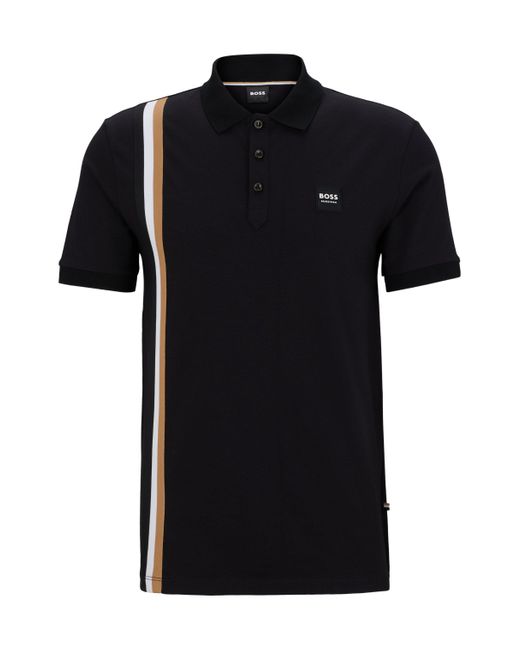 Boss Reitsport-Poloshirt aus Stretch-Baumwolle mit Logo-Aufnäher aus Silikon in Black für Herren