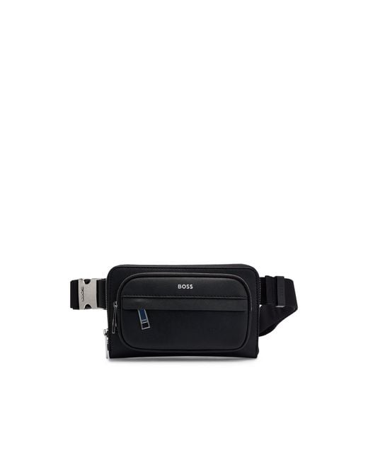 Boss Black Structured Crossbody Bag With Branded Trims for men