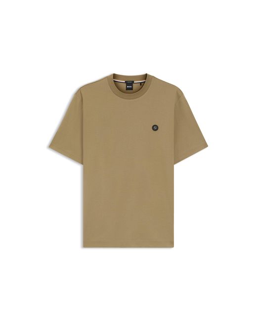 Boss Natural Cotton T-Shirt With Double-B-Monogram Badge for men