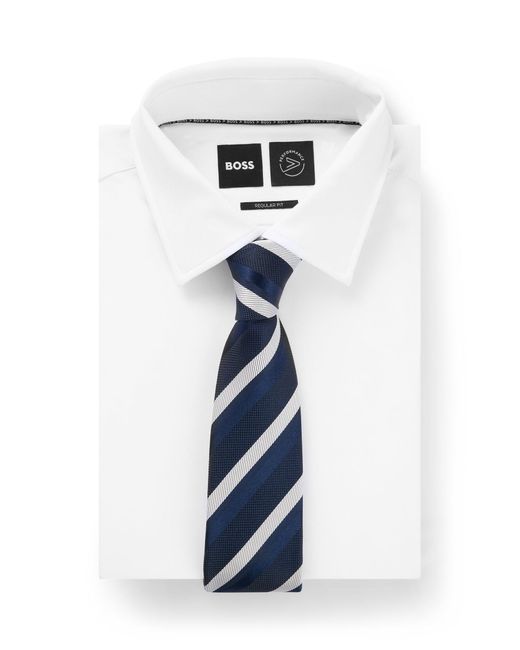 Boss Blue Silk-blend Tie With All-over Jacquard Pattern for men