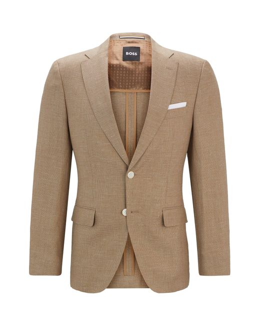 Veste Slim Fit en laine vierge et lin à motif Boss pour homme en coloris Natural