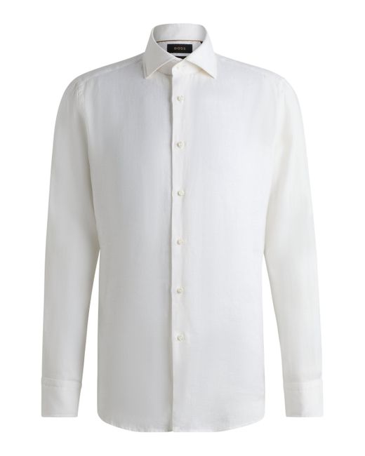 Boss Regular-fit Overhemd Met Gespreide Kraag Van Linnen in het White voor heren
