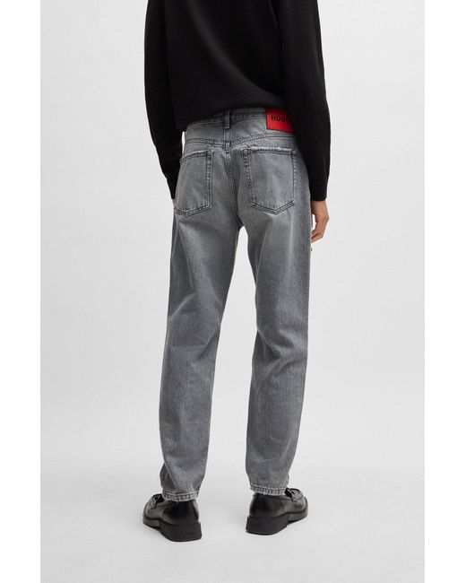 HUGO Black Tapered-fit Regular-rise Jeans In Grey Denim for men