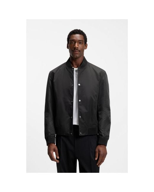 Boss Black Water-Repellent Jacket With Monogram-Pattern Sleeves for men
