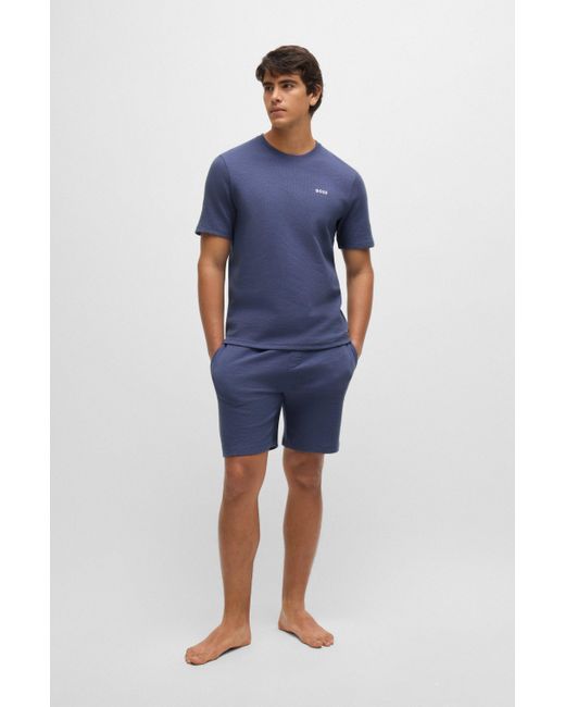 Boss Pyjama-Shorts mit Waffelstruktur und Logo-Stickerei in Blue für Herren