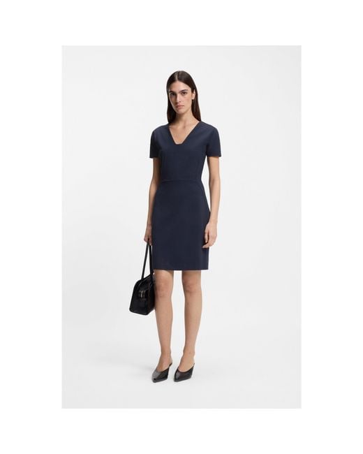 Boss Blue Slim-Fit Dress With Piped Waist