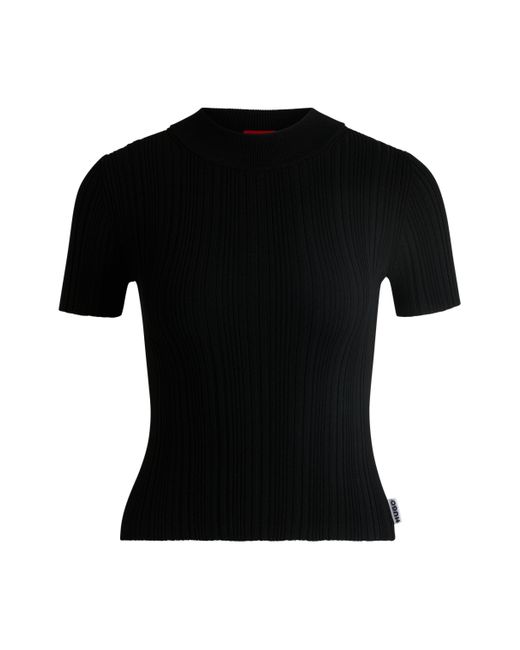 HUGO Black Pullover mit Stehkragen und unregelmäßigem Rippstrick-Muster