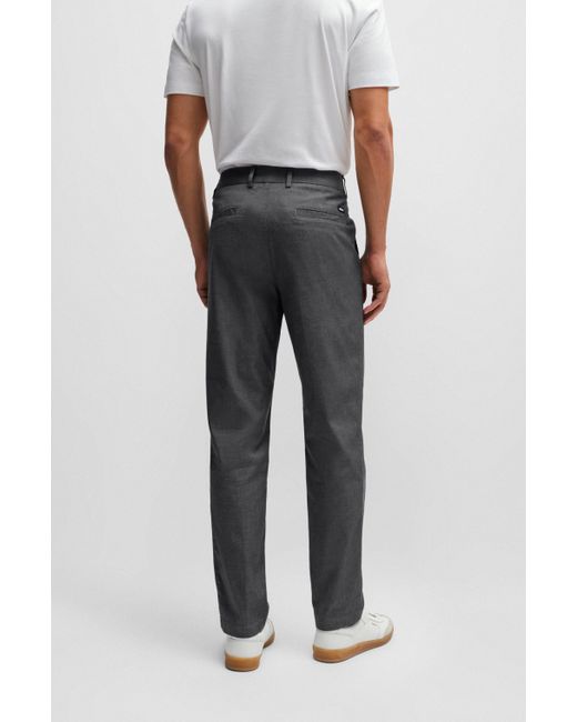 Boss Gray Regular-fit Trousers In Patterned Stretch Cotton for men