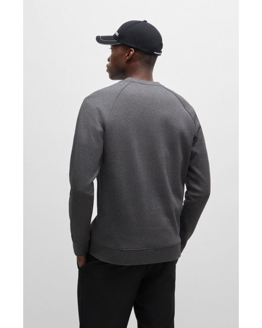 Boss Gray Interlock-cotton Sweatshirt With Logo Detail And Crew Neckline for men