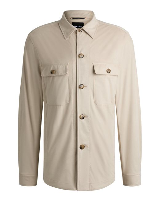 Boss Relaxed-Fit Overshirt Van Superstretchmateriaal in het Natural voor heren