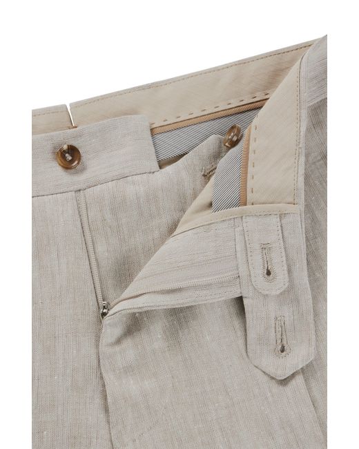 Boss Natural Relaxed-fit Trousers In Herringbone Linen And Silk for men