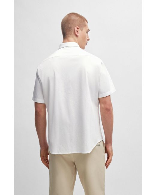 Boss Regular-fit Jersey Overhemd Van Katoenpiqué in het White voor heren