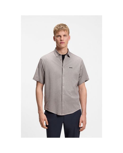 Boss Gray Short-Sleeved Regular-Fit Shirt for men