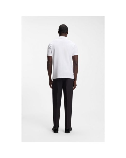 Boss White Cotton-Piqué Polo Shirt With All-Over Print for men