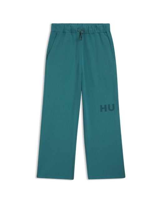 HUGO Green Cotton-Terry Tracksuit Bottoms With Logo Print for men