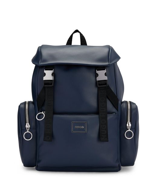 HUGO Blue Hardware-trimmed Backpack With Framed Logo for men