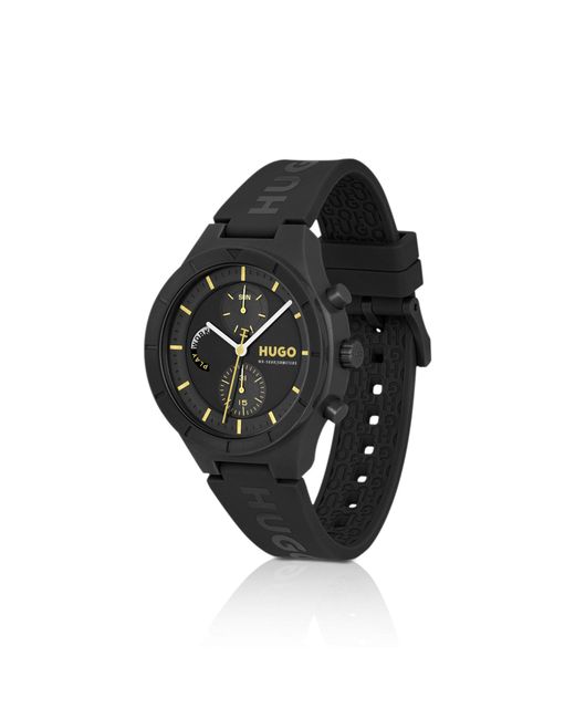 HUGO Black Watch With Silicone Logo Strap for men