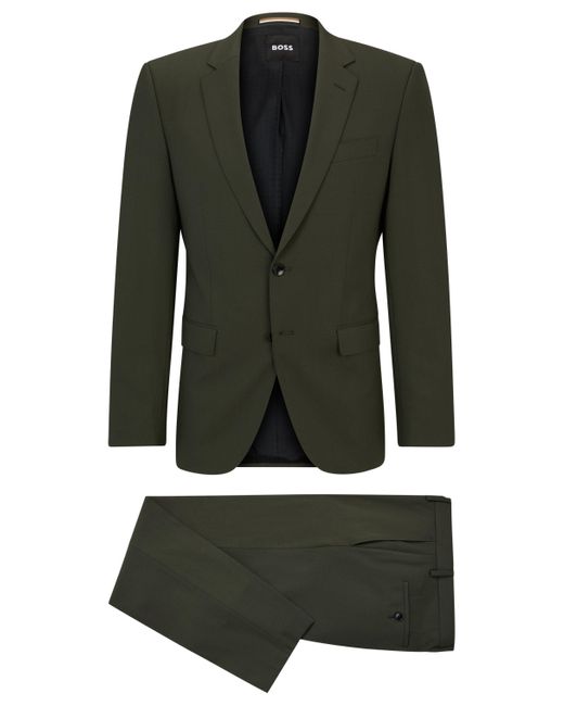 Boss Slim-Fit Anzug aus knitterfreier Stretch-Wolle in Green für Herren
