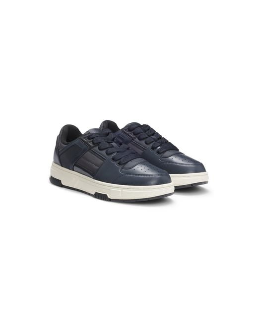 HUGO Blue Lace-Up Trainers With Patent Trims for men